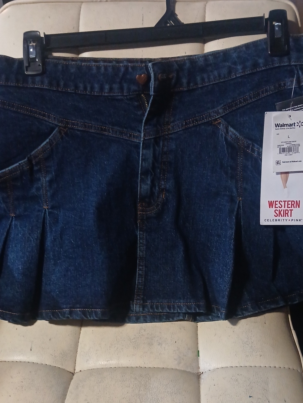 Celebrity Pink Dark Blue Pleated Denim Mini Skirt